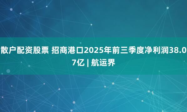 散户配资股票 招商港口2025年前三季度净利润38.07亿 | 航运界